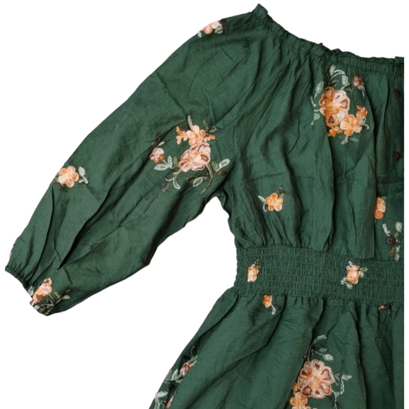 Anthropologie Kindred Embroidered Long Sleeve Off Shoulder Dress - Picture 6 of 16